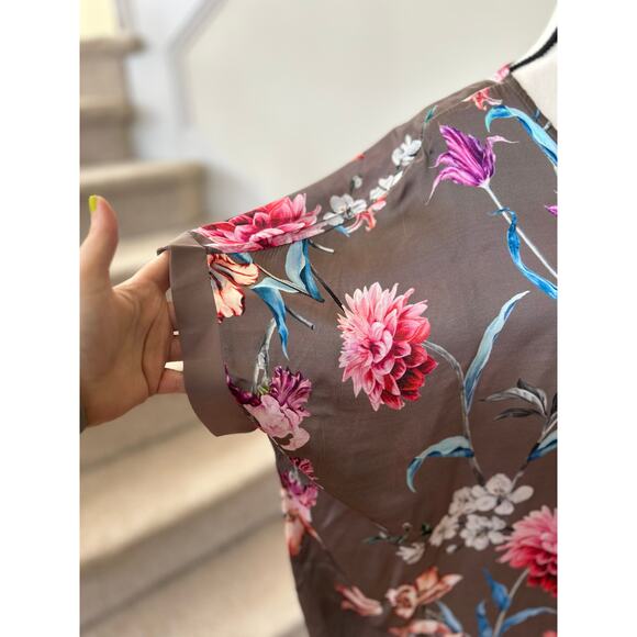 NWT Lola Silk Blend Taupe Brown Grey Pink Floral Tunic Dress - Picture 6 of 9